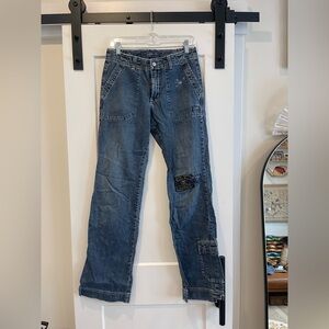 Lucky Brand 90s vintage denim carpenter jeans with patchwork design